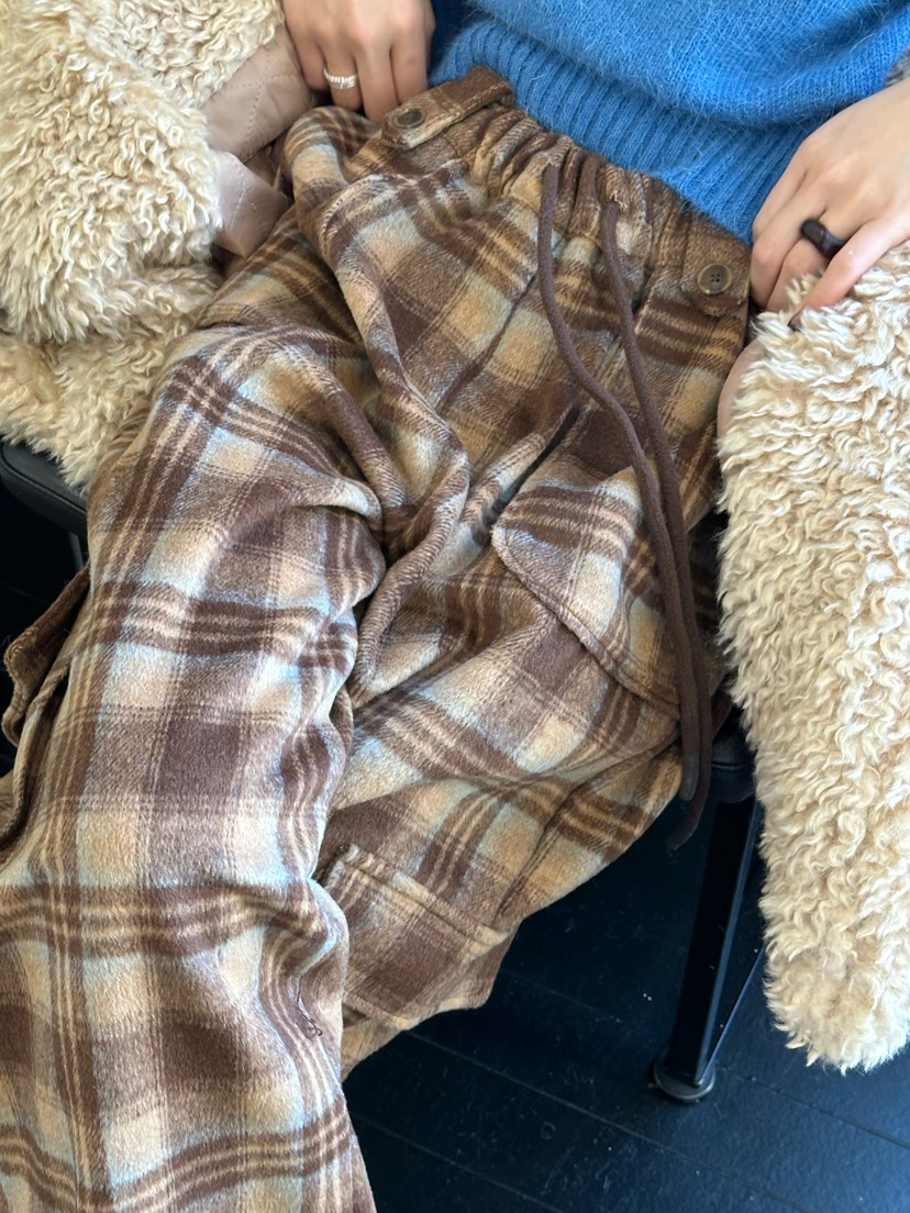 ZEROZERO東大門㊣實拍女裝新款25秋冬休閑褲工裝褲羊毛格紋ZEROZERO休閑褲