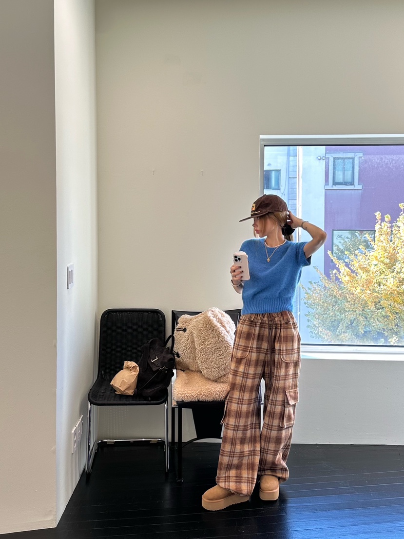 ZEROZERO東大門㊣實拍女裝新款25秋冬休閑褲工裝褲羊毛格紋ZEROZERO休閑褲