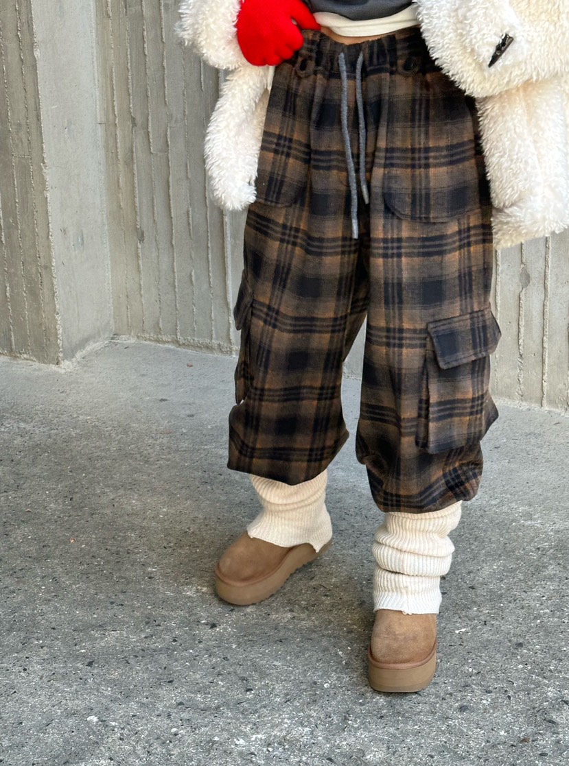 ZEROZERO東大門㊣實拍女裝新款25秋冬休閑褲工裝褲羊毛格紋ZEROZERO休閑褲圖色3
