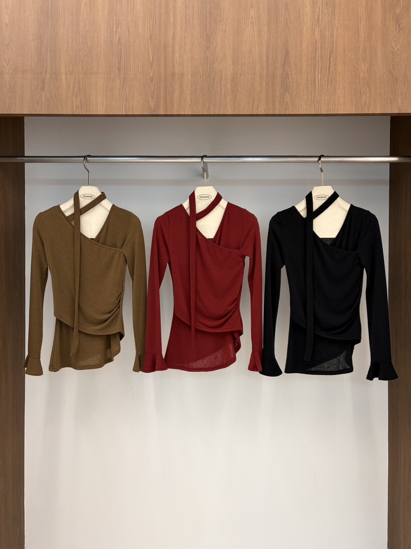 ONE MONE東大門㊣實拍女裝新款25秋冬真品時尚長袖T恤披肩ONE MONE長袖T恤