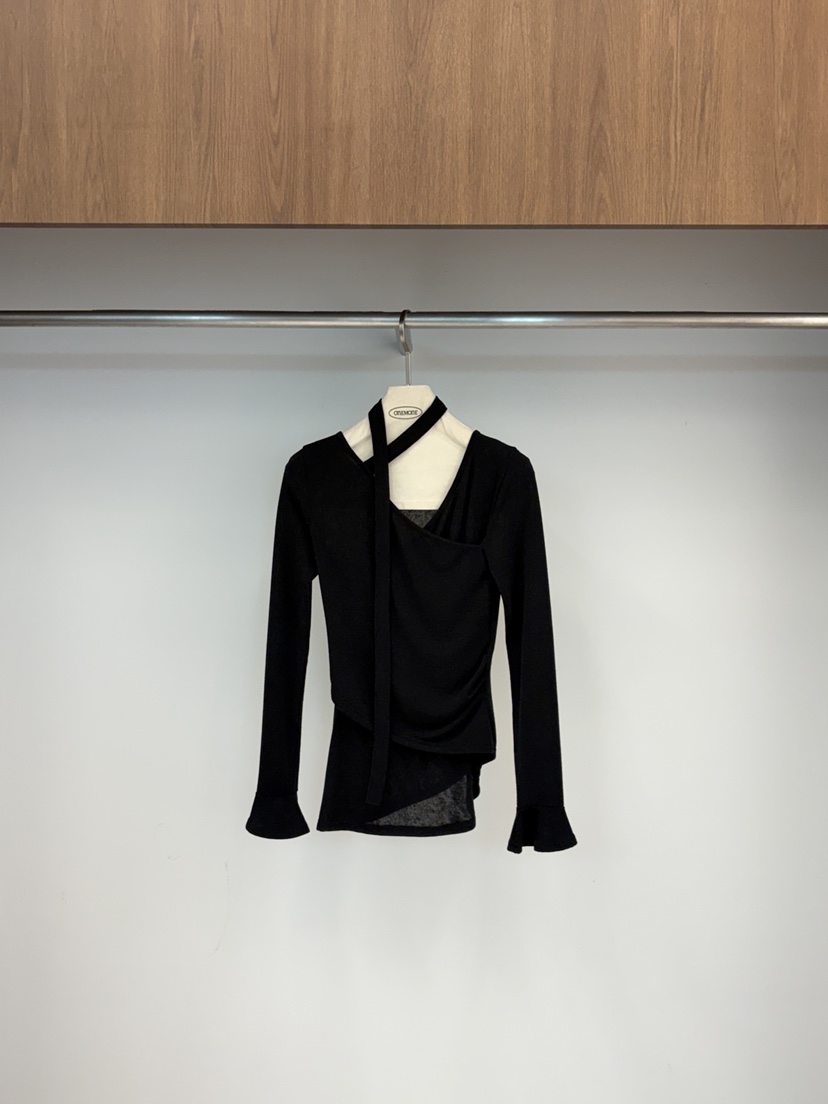 ONE MONE東大門㊣實拍女裝新款25秋冬真品時尚長袖T恤披肩ONE MONE長袖T恤圖色3