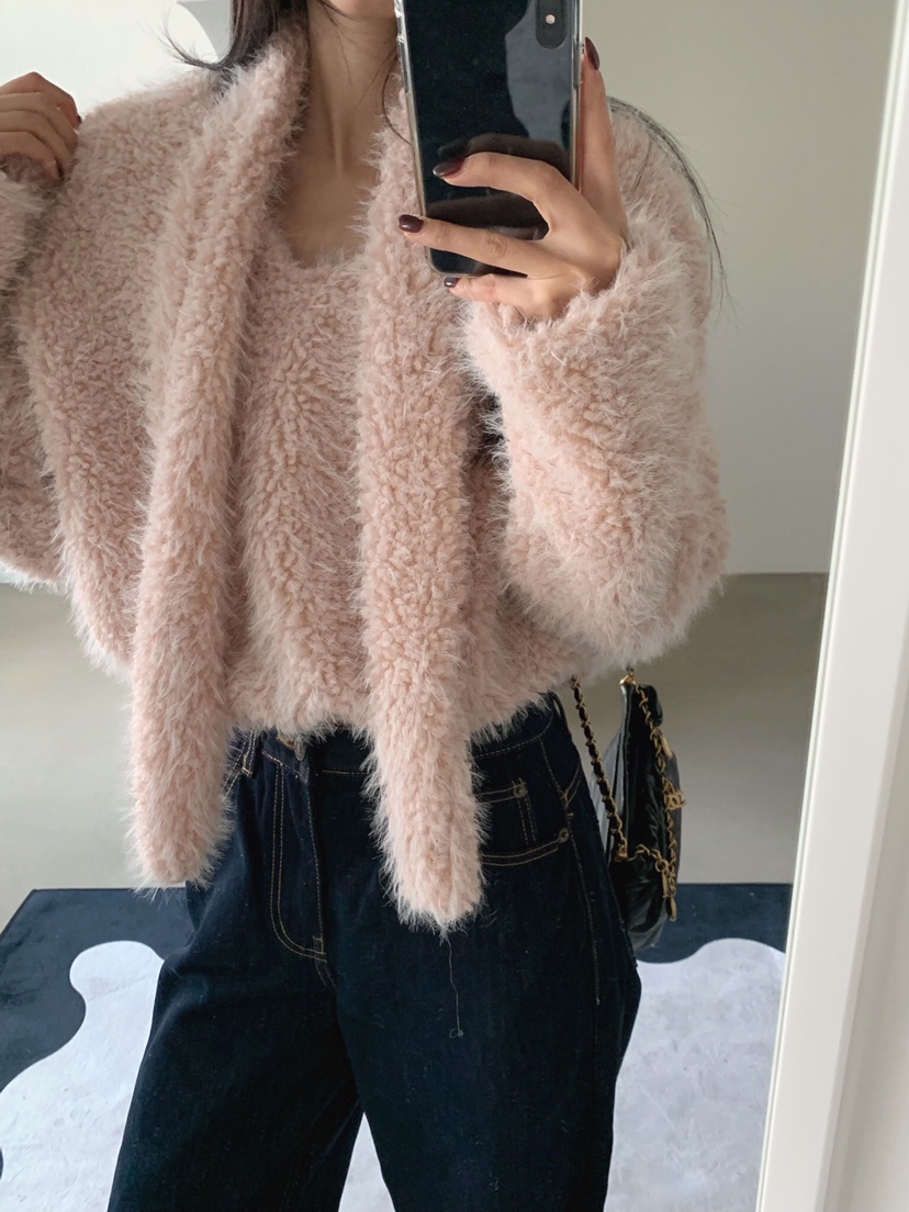 VERANDA東大門㊣代購女裝新品休閑25秋冬職業衛衣含圍巾毛皮VERANDA衛衣