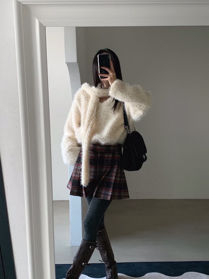 VERANDA東大門㊣代購女裝新品休閑25秋冬職業衛衣含圍巾毛皮VERANDA衛衣