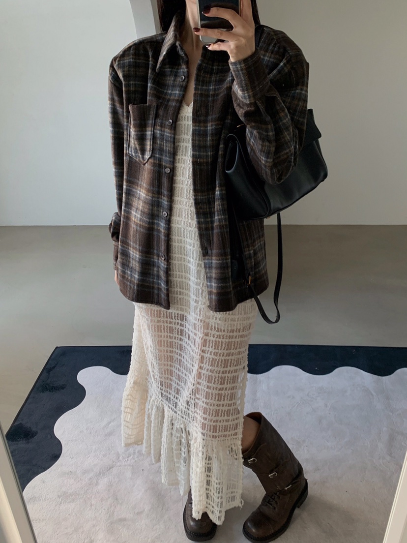 VERANDA韓國直郵㊣女士新款推薦職業熱賣真品襯衫蕾絲衫格子VERANDA襯衫/蕾絲衫