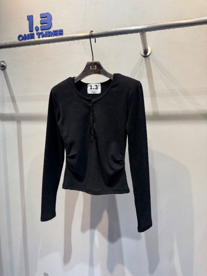 1.3東大門㊣代購女裝新品休閑職業真品25秋冬推薦長袖T恤紐扣1.3長袖T恤