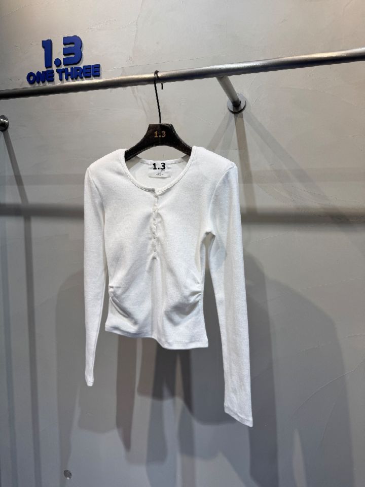 1.3東大門㊣代購女裝新品休閑職業真品25秋冬推薦長袖T恤紐扣1.3長袖T恤