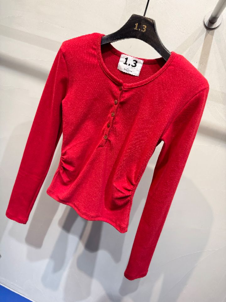 1.3東大門㊣代購女裝新品休閑職業真品25秋冬推薦長袖T恤紐扣1.3長袖T恤