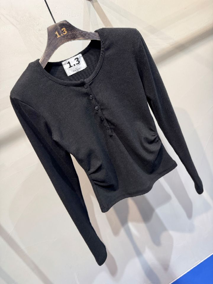 1.3東大門㊣代購女裝新品休閑職業真品25秋冬推薦長袖T恤紐扣1.3長袖T恤