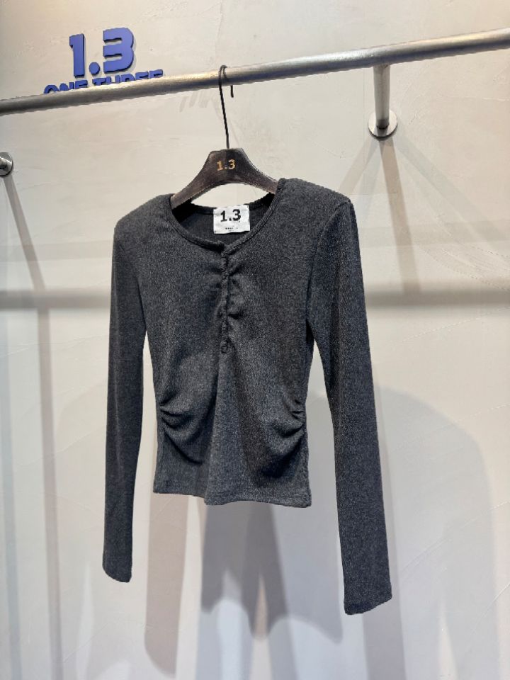 1.3東大門㊣代購女裝新品休閑職業真品25秋冬推薦長袖T恤紐扣1.3長袖T恤