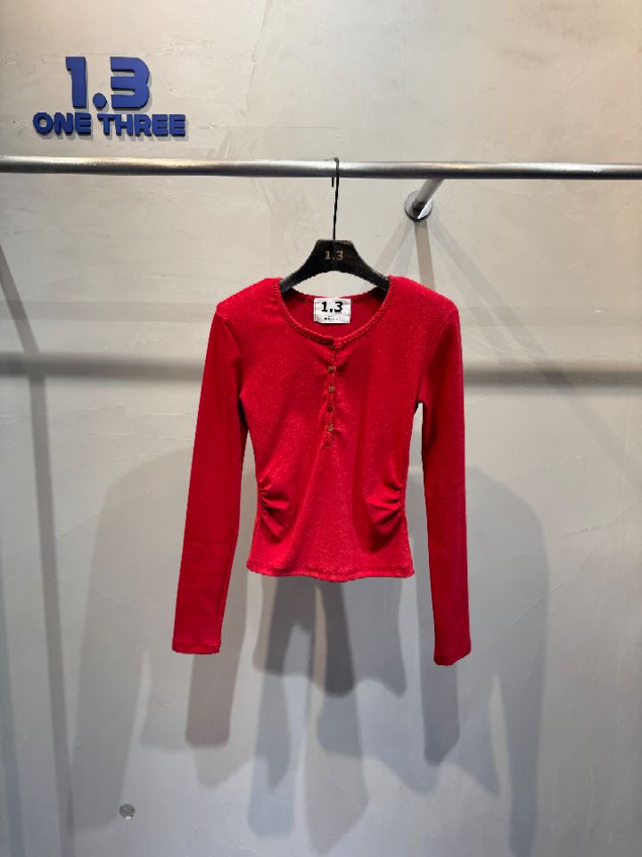 1.3東大門㊣代購女裝新品休閑職業真品25秋冬推薦長袖T恤紐扣1.3長袖T恤圖色1