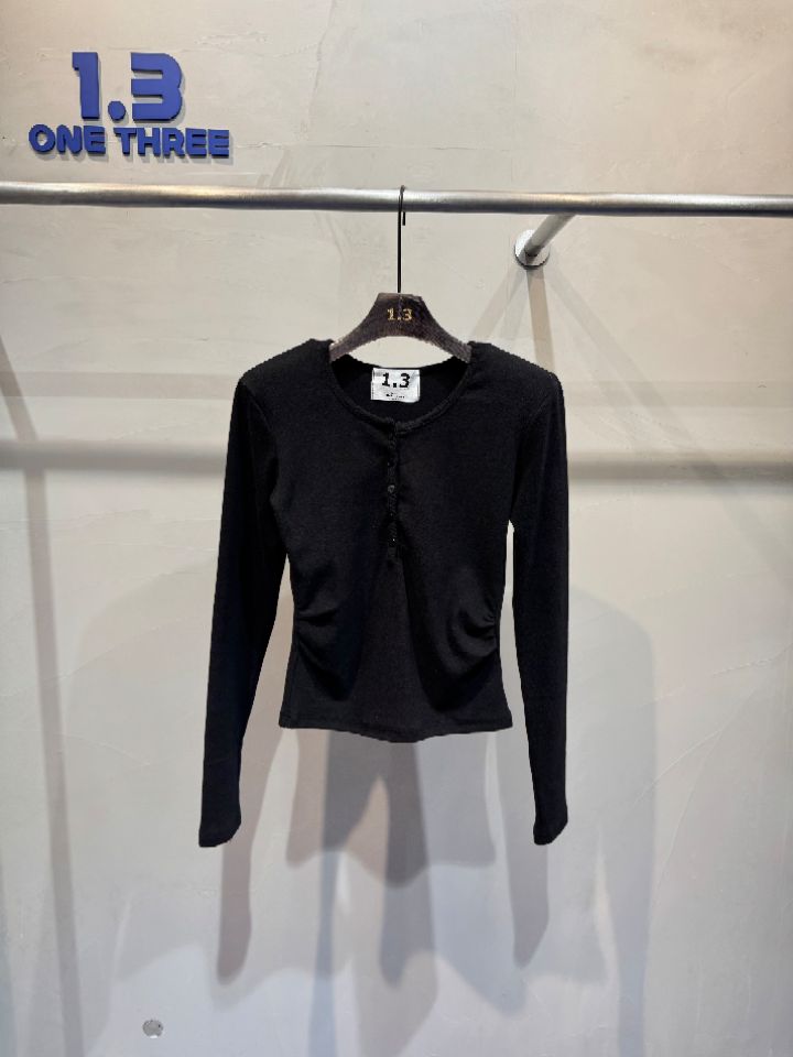1.3東大門㊣代購女裝新品休閑職業真品25秋冬推薦長袖T恤紐扣1.3長袖T恤圖色2