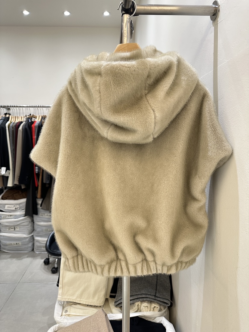 HEIZE東大門㊣代購女裝新品時尚25秋冬休閑短款大衣貂皮連帽HEIZE短款大衣