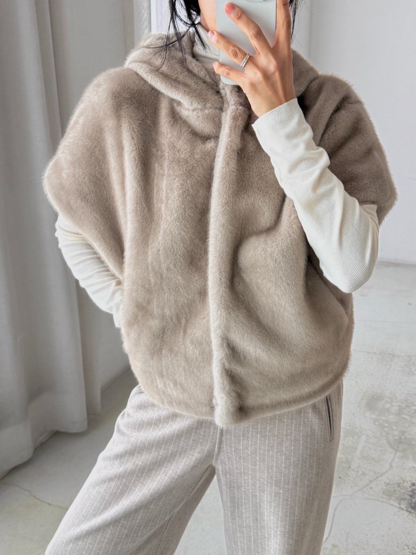 HEIZE東大門㊣代購女裝新品時尚25秋冬休閑短款大衣貂皮連帽HEIZE短款大衣