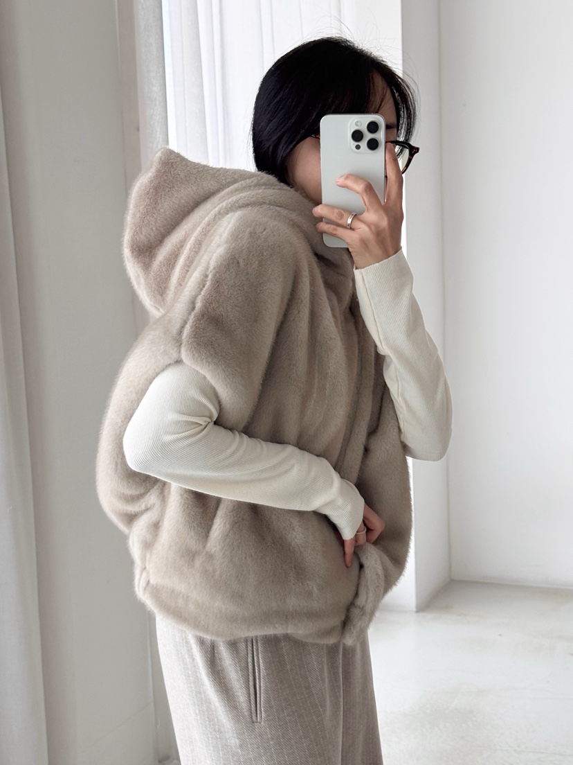 HEIZE東大門㊣代購女裝新品時尚25秋冬休閑短款大衣貂皮連帽HEIZE短款大衣