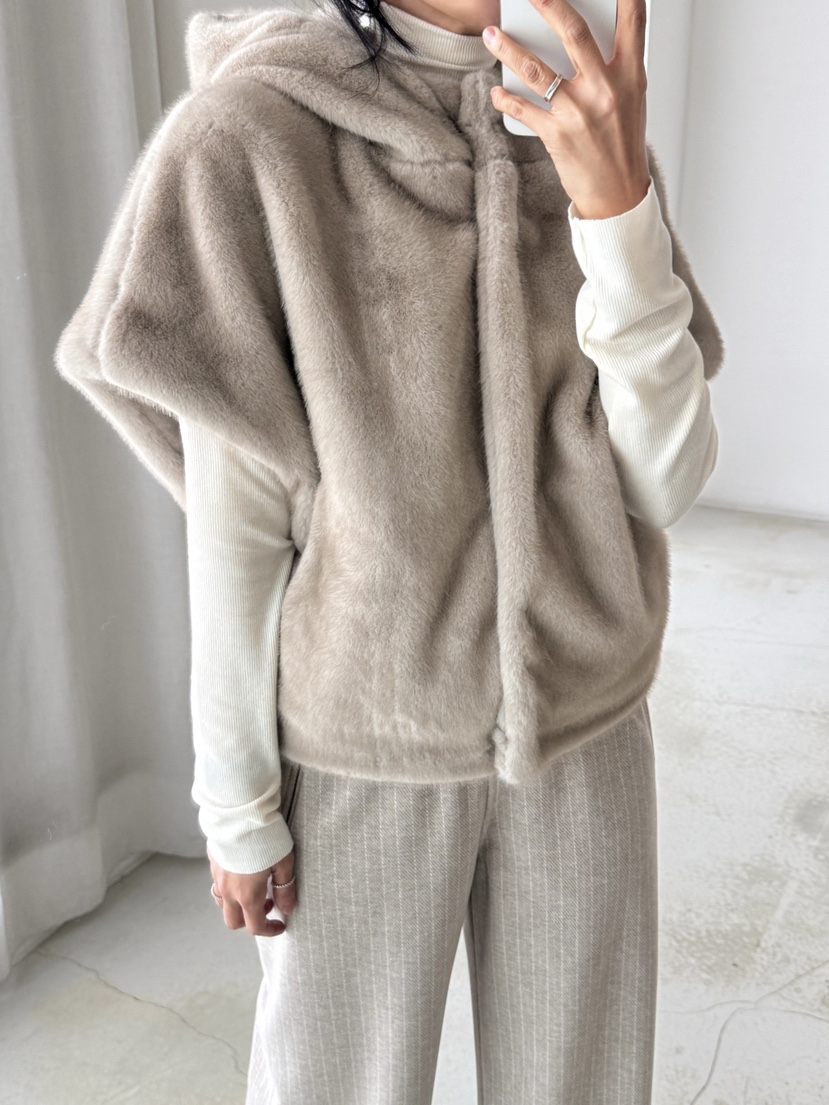 HEIZE東大門㊣代購女裝新品時尚25秋冬休閑短款大衣貂皮連帽HEIZE短款大衣