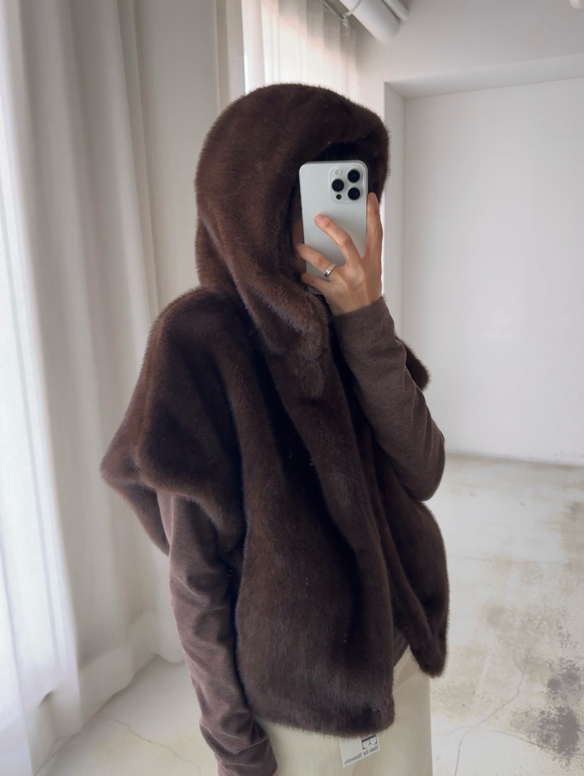 HEIZE東大門㊣代購女裝新品時尚25秋冬休閑短款大衣貂皮連帽HEIZE短款大衣