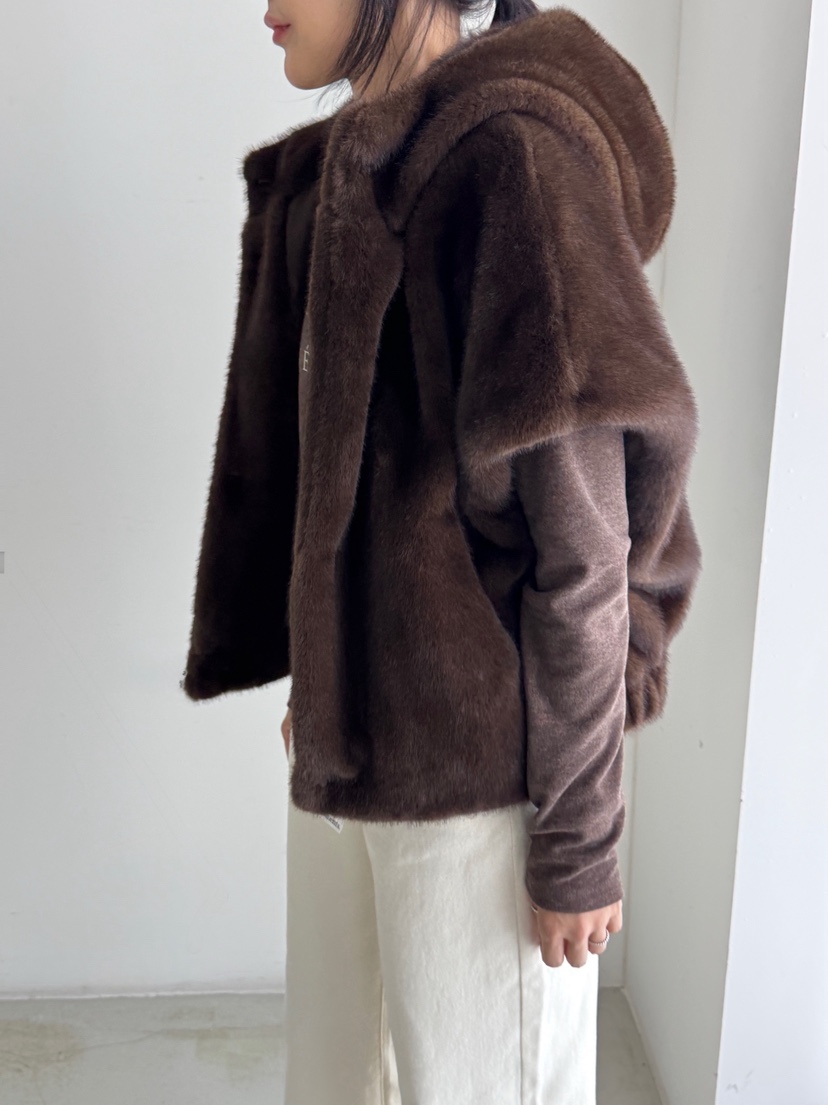 HEIZE東大門㊣代購女裝新品時尚25秋冬休閑短款大衣貂皮連帽HEIZE短款大衣