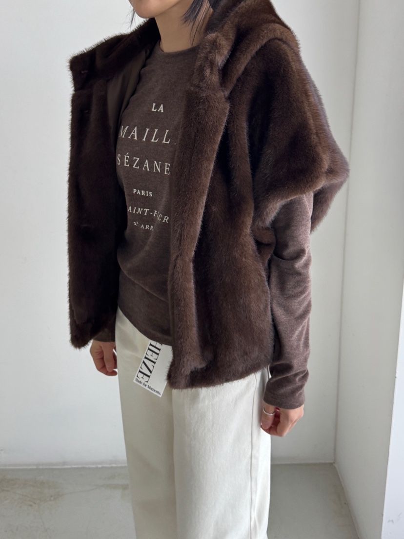 HEIZE東大門㊣代購女裝新品時尚25秋冬休閑短款大衣貂皮連帽HEIZE短款大衣