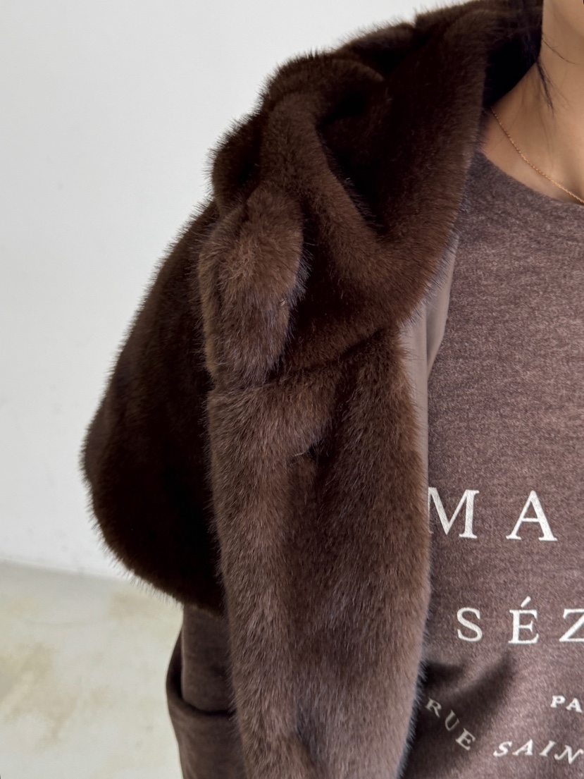 HEIZE東大門㊣代購女裝新品時尚25秋冬休閑短款大衣貂皮連帽HEIZE短款大衣