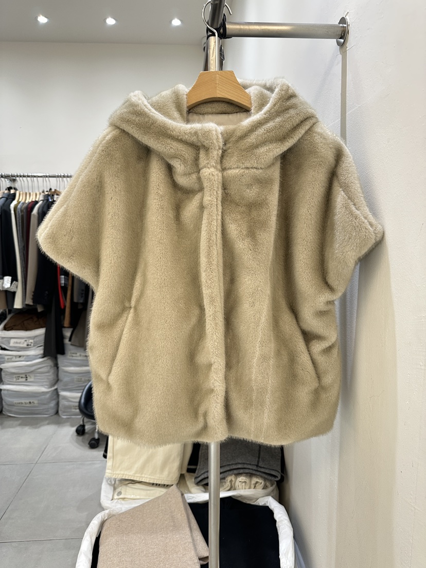 HEIZE東大門㊣代購女裝新品時尚25秋冬休閑短款大衣貂皮連帽HEIZE短款大衣圖色1