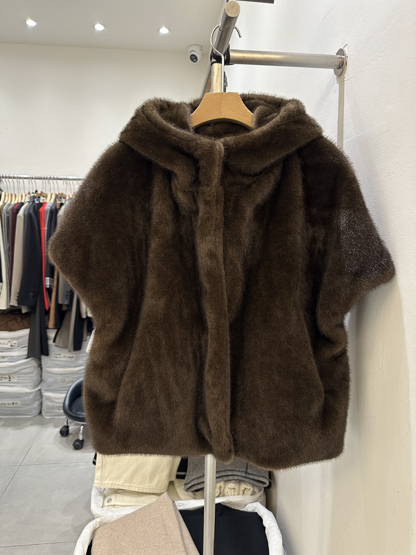 HEIZE東大門㊣代購女裝新品時尚25秋冬休閑短款大衣貂皮連帽HEIZE短款大衣圖色2