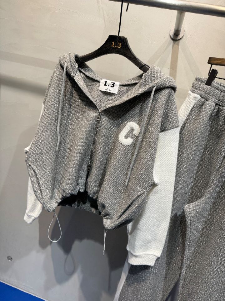 1.3東大門㊣代購女士新品人氣推薦休閑套裝粗花呢連帽衫套裝1.3套裝