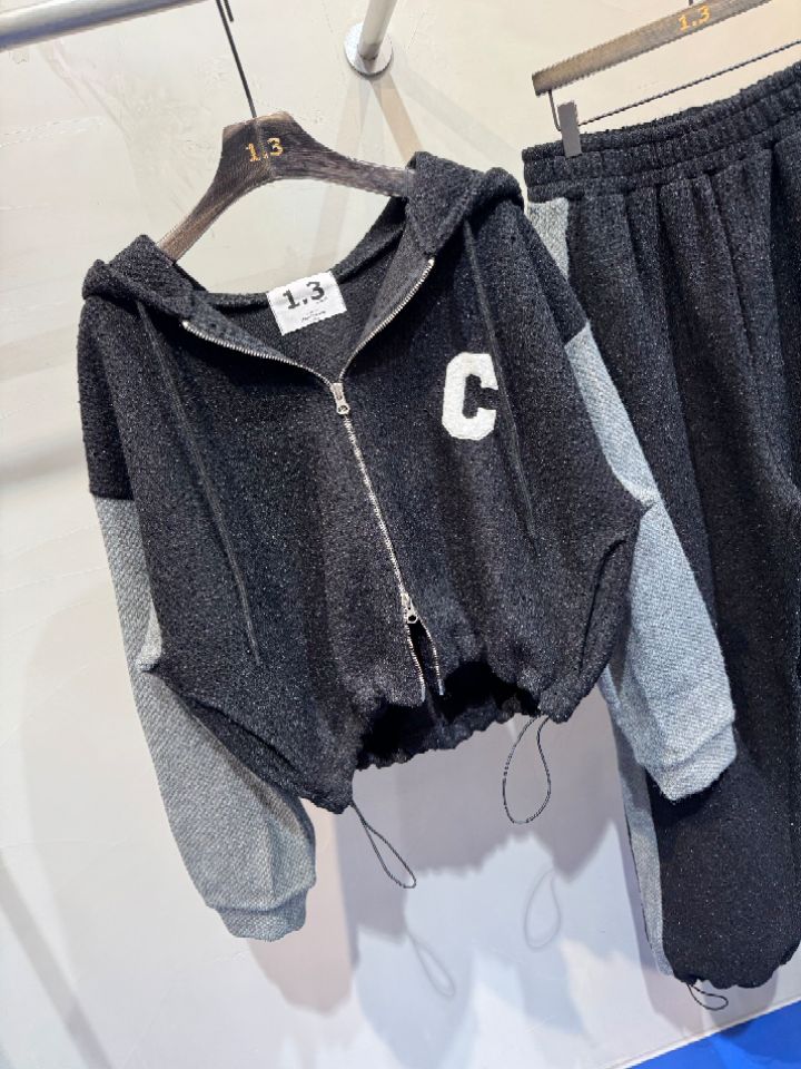 1.3東大門㊣代購女士新品人氣推薦休閑套裝粗花呢連帽衫套裝1.3套裝