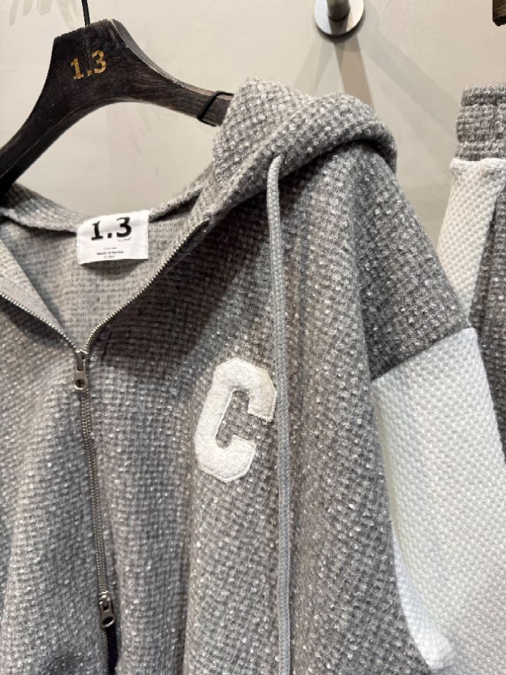 1.3東大門㊣代購女士新品人氣推薦休閑套裝粗花呢連帽衫套裝1.3套裝