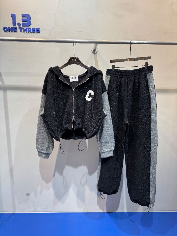 1.3東大門㊣代購女士新品人氣推薦休閑套裝粗花呢連帽衫套裝1.3套裝圖色1