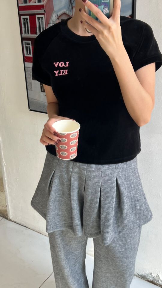 HEY/TO SEWING東大門㊣代購女裝新款熱賣人氣職業T恤絲絨BY HEY/TO SEWINGT恤圖色2