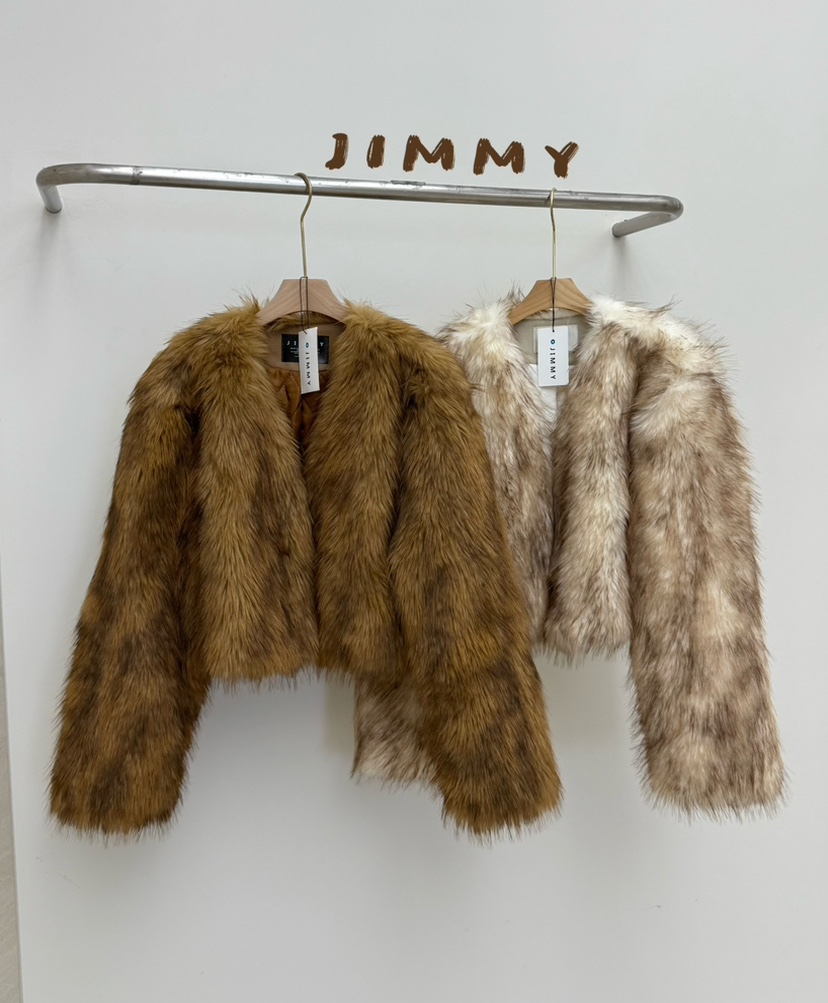 JIMMY韓國代購㊣女裝新款人氣職業時尚休閑熱賣短款大衣毛絨JIMMY/REMAKE短款大衣