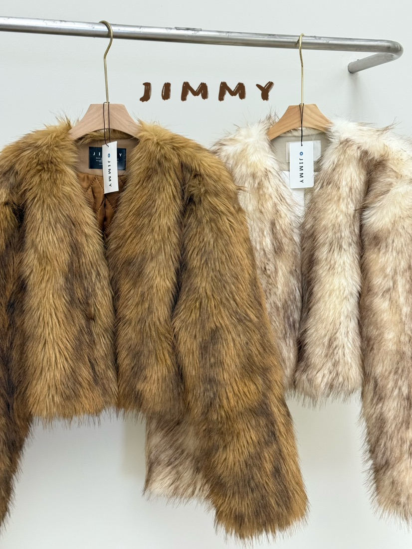 JIMMY韓國代購㊣女裝新款人氣職業時尚休閑熱賣短款大衣毛絨JIMMY/REMAKE短款大衣