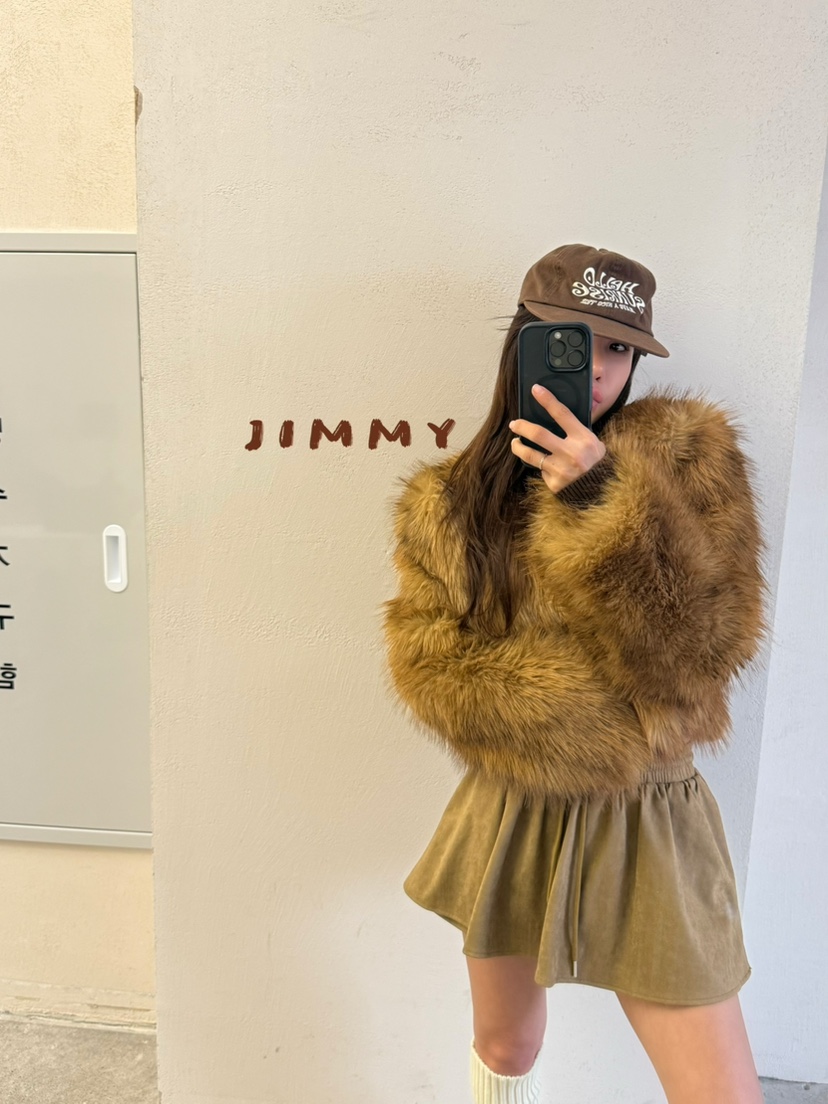 JIMMY韓國代購㊣女裝新款人氣職業時尚休閑熱賣短款大衣毛絨JIMMY/REMAKE短款大衣