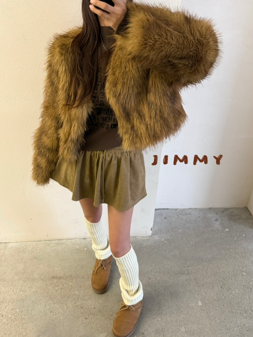 JIMMY韓國代購㊣女裝新款人氣職業時尚休閑熱賣短款大衣毛絨JIMMY/REMAKE短款大衣圖色1