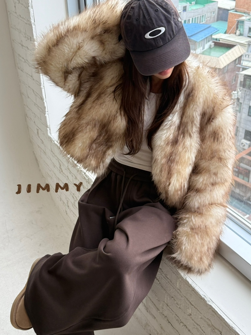 JIMMY韓國代購㊣女裝新款人氣職業時尚休閑熱賣短款大衣毛絨JIMMY/REMAKE短款大衣圖色2