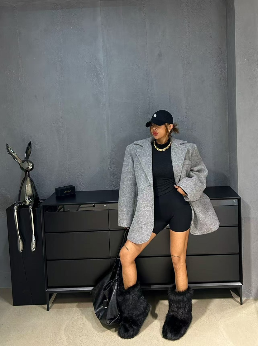 BLACK BABI東大門㊣實拍女裝新品時尚人氣休閑25秋冬夾克羊毛BLACK BABI夾克