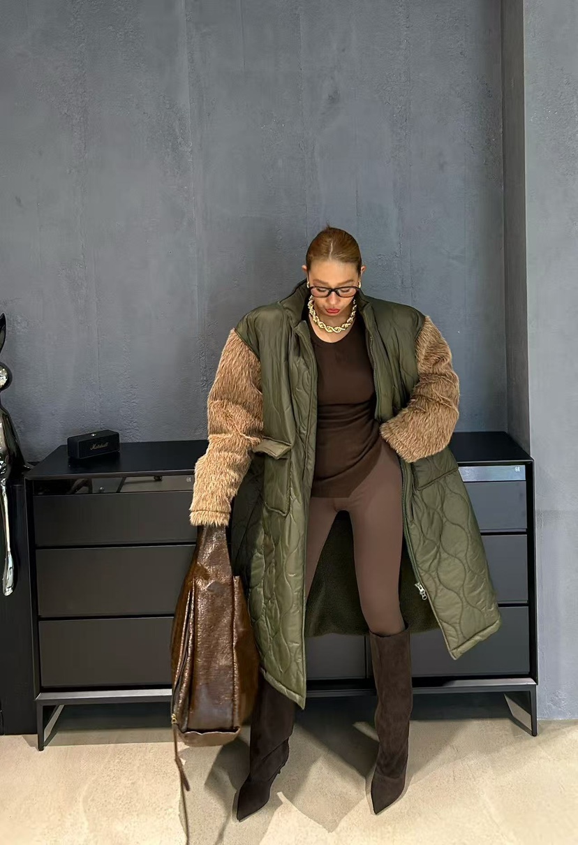 BLACK BABI韓國代購㊣女士新品人氣推薦熱賣長款棉服絎縫長款BLACK BABI長款棉服