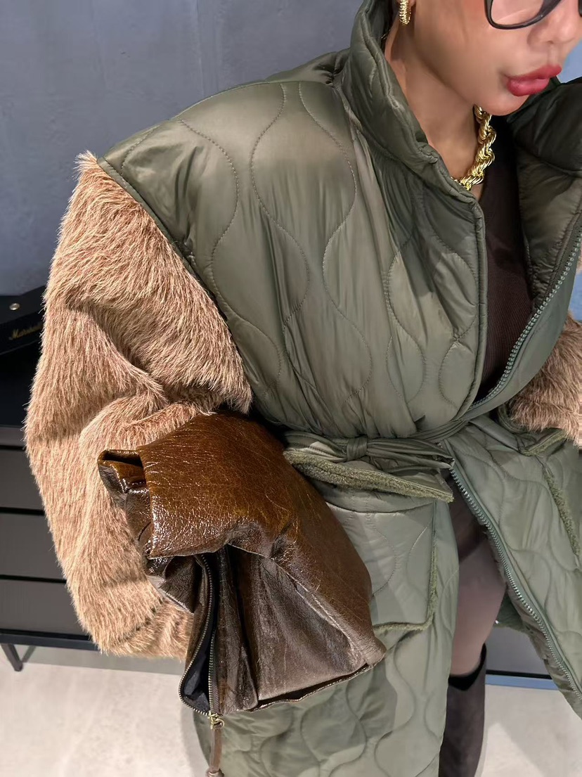 BLACK BABI韓國代購㊣女士新品人氣推薦熱賣長款棉服絎縫長款BLACK BABI長款棉服