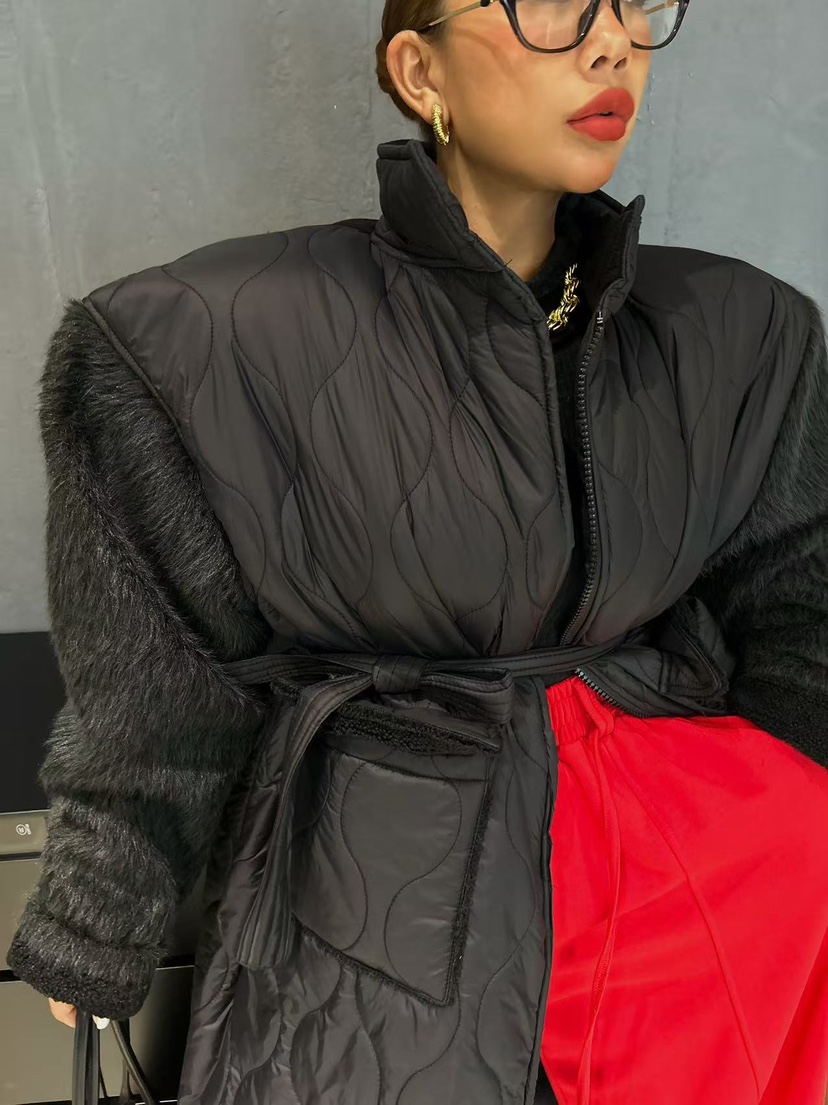 BLACK BABI韓國代購㊣女士新品人氣推薦熱賣長款棉服絎縫長款BLACK BABI長款棉服