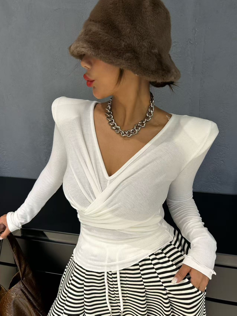 BLACK BABI東大門㊣直郵女士新款休閑時尚長袖T恤修身褶皺BLACK BABI長袖T恤圖色1