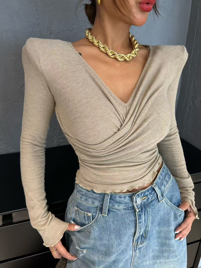 BLACK BABI東大門㊣直郵女士新款休閑時尚長袖T恤修身褶皺BLACK BABI長袖T恤圖色2