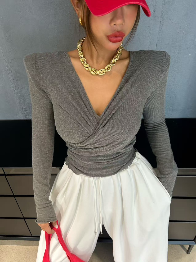 BLACK BABI東大門㊣直郵女士新款休閑時尚長袖T恤修身褶皺BLACK BABI長袖T恤圖色3