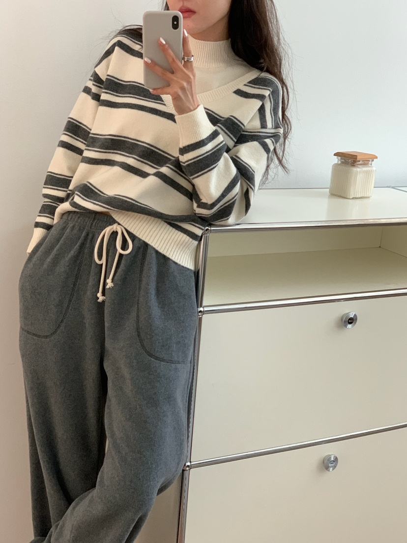 BLEECKER韓國代購㊣女士新品職業時尚25秋冬休閑休閑褲抓絨BLEECKER休閑褲