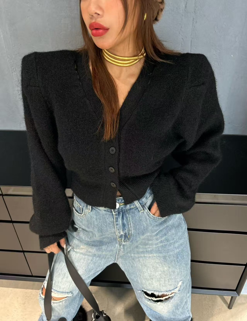 BLACK BABI東大門㊣直郵女裝新款職業熱賣針織衫泡泡袖開衫BLACK BABI針織衫圖色4