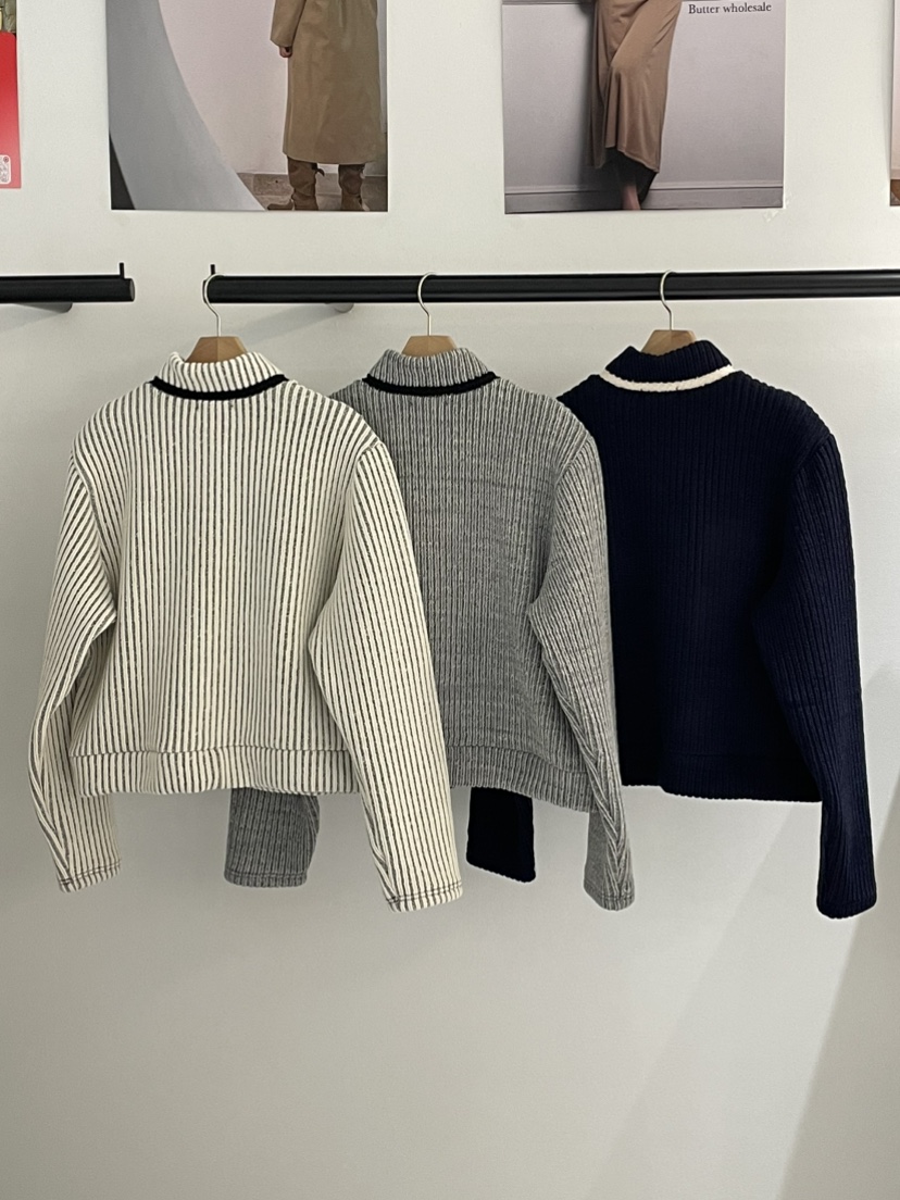 BUTTER-P東大門㊣代購女裝新品時尚25秋冬夾克羊毛針織拉鏈口袋BUTTER-P夾克