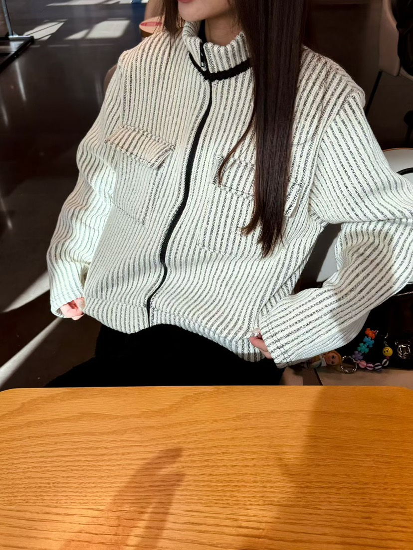 BUTTER-P東大門㊣代購女裝新品時尚25秋冬夾克羊毛針織拉鏈口袋BUTTER-P夾克