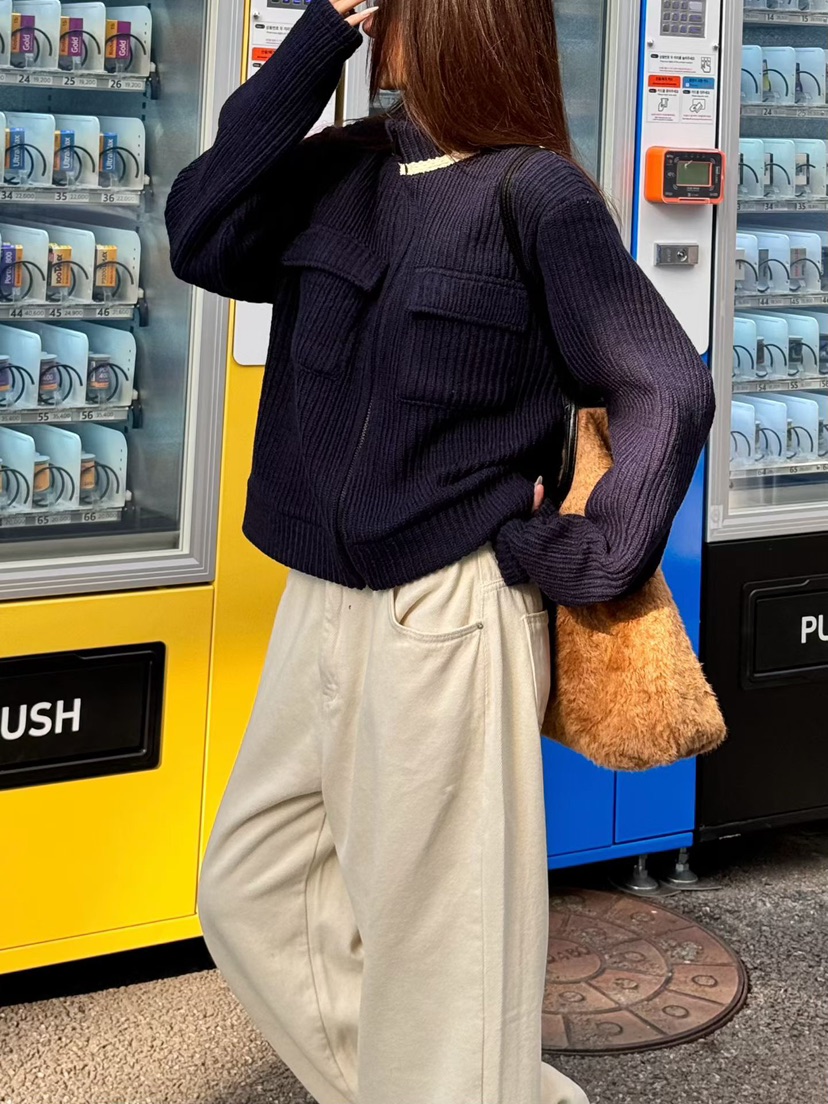 BUTTER-P東大門㊣代購女裝新品時尚25秋冬夾克羊毛針織拉鏈口袋BUTTER-P夾克