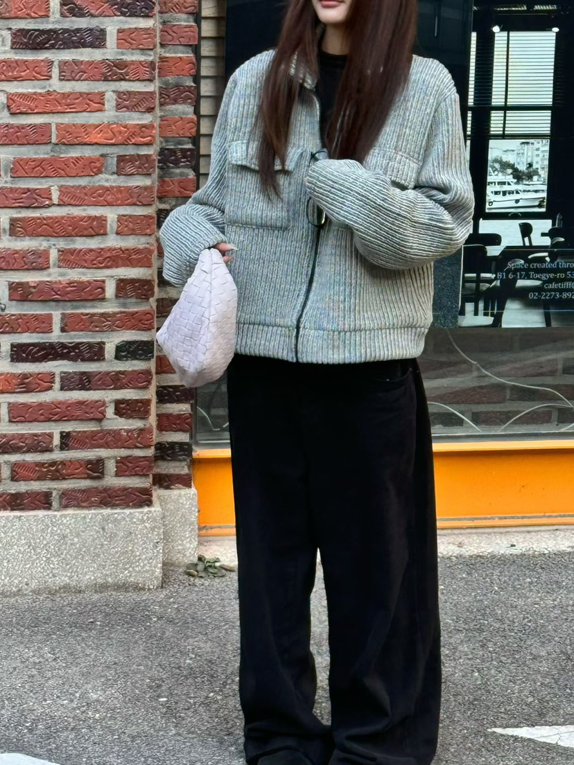 BUTTER-P東大門㊣代購女裝新品時尚25秋冬夾克羊毛針織拉鏈口袋BUTTER-P夾克