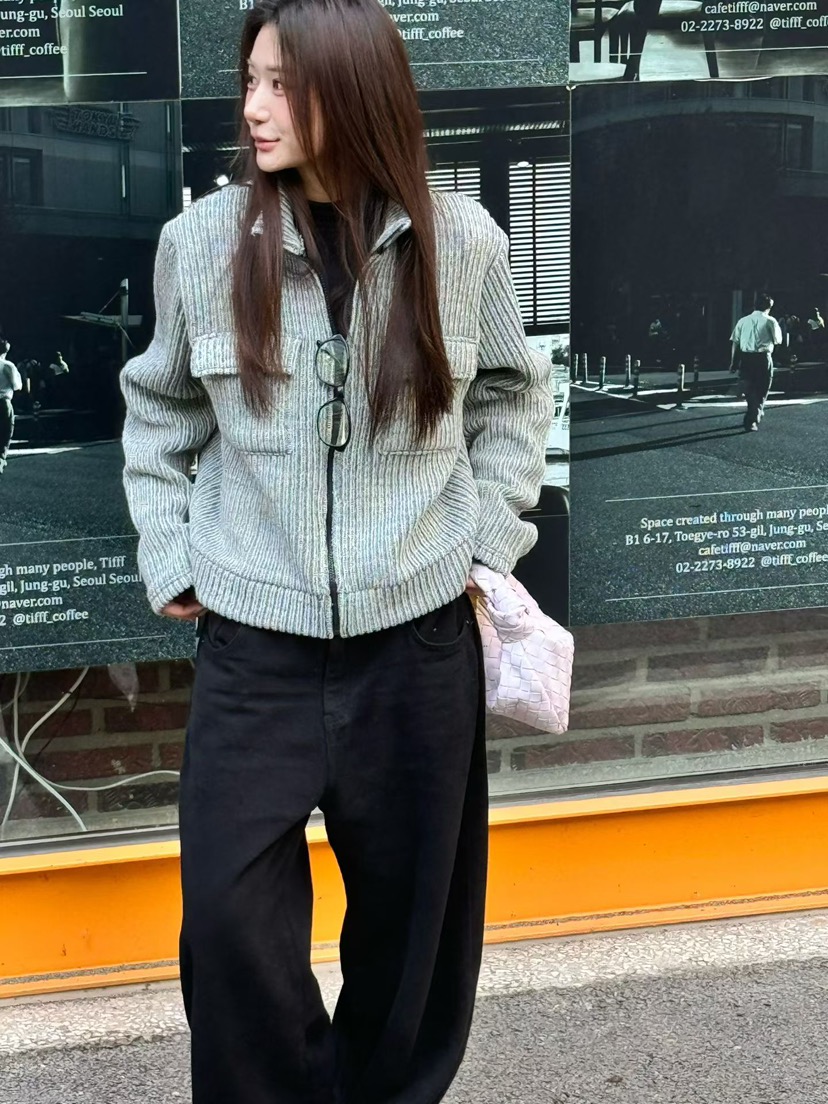 BUTTER-P東大門㊣代購女裝新品時尚25秋冬夾克羊毛針織拉鏈口袋BUTTER-P夾克