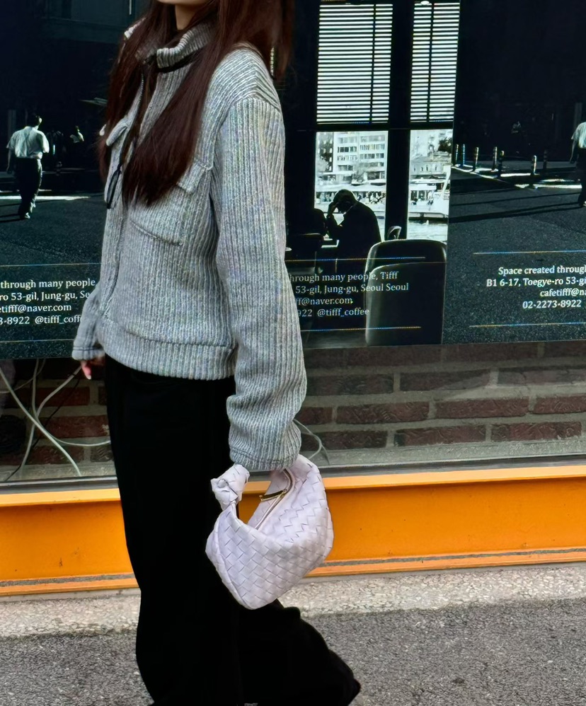 BUTTER-P東大門㊣代購女裝新品時尚25秋冬夾克羊毛針織拉鏈口袋BUTTER-P夾克